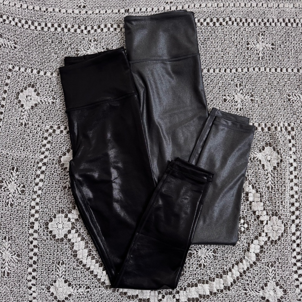 Athleta Small Shine Leggings Bundle Elation + Ultra High Rise Black Metallic